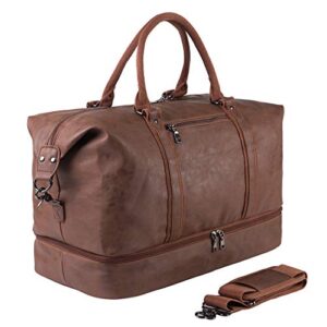 Leather travel bag with shoe pouch, weekender overnight bag - thebestsuitcase. Co. Uk